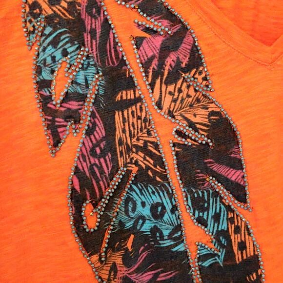 Soft Surroundings coral beaded leaf top - Picture 4 of 4